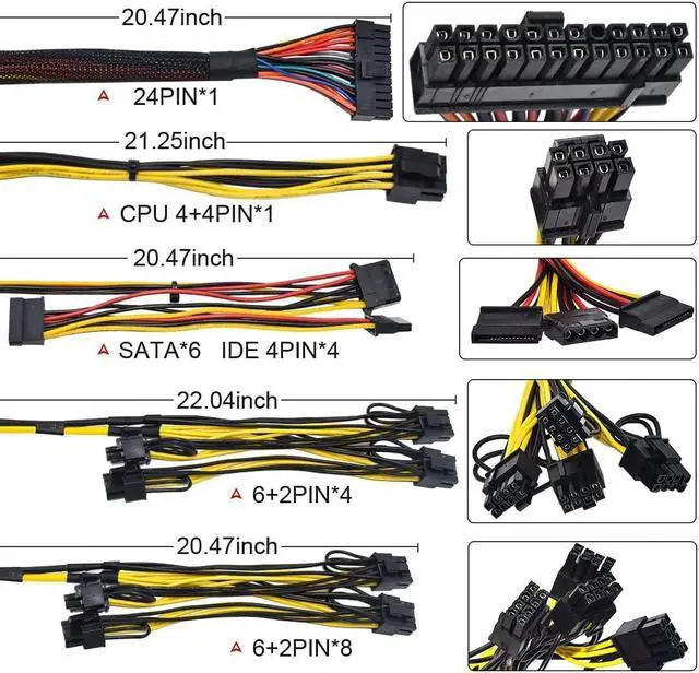 Alt view image 3 of 7 - 1800W Mining Power Supply,ATX PC PSU Supports 6 GPU for Bitmain Ethereum Bitcoin Miner Rigs 110V-240V Power Adapter with 2x12AWG to 4x18 AWG Heavy Duty Power Cable
