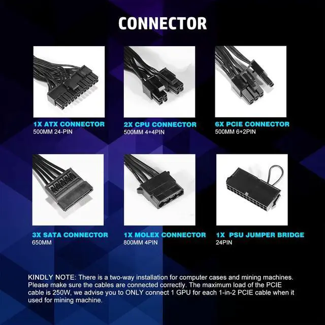 Alt view image 6 of 7 - Daylead 1600W Power Supply Full Modular 110V High Power PSU for Bitcoin Miner Ethereum Rig and Support Double CPU Mining Server