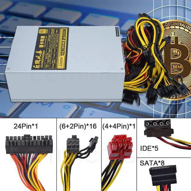 Alt view image 3 of 6 - 4U Double Fan ATX 2000W Miner Power Supply Support 8 GPU for ETH BTC LTC Graphics Card Mining Machine PSU