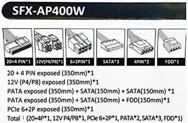 Alt view image 5 of 5 - APEVIA SFX-AP400W Mini ITX Solution / Micro ATX / SFX 400W Power Supply