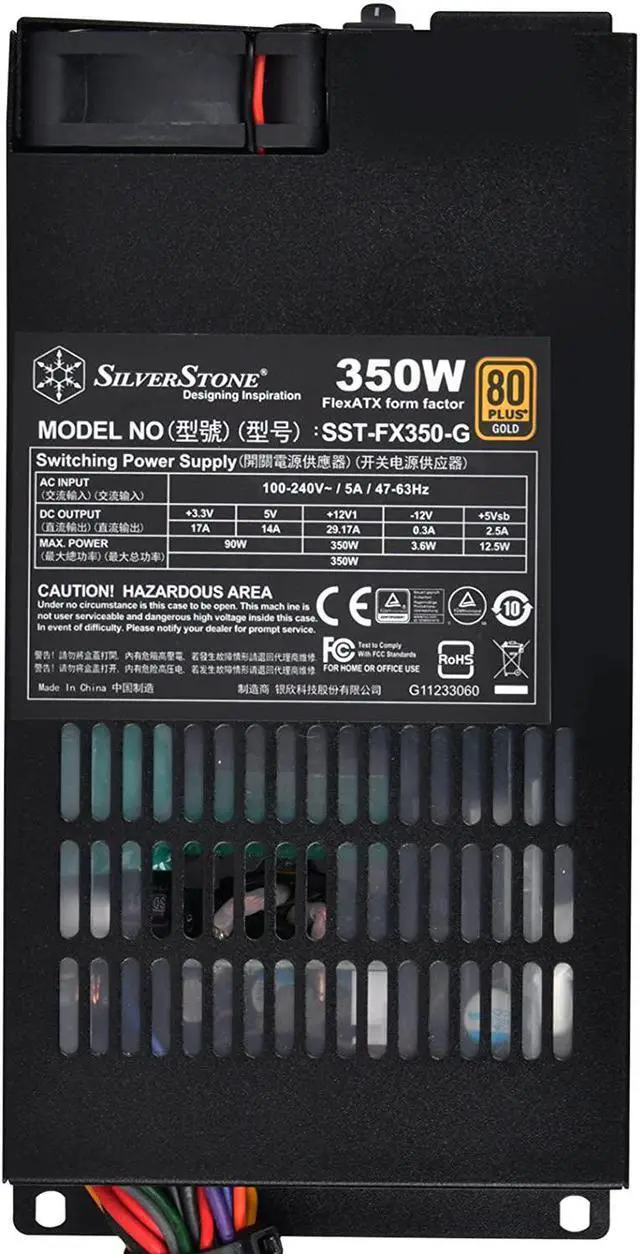 Alt view image 2 of 7 - SilverStone Technology 350 Watt Flex ATX Power Supply with Fixed Cables and 80 Plus Gold with 6Pin PCIe Connector SST-FX350-G-USA, BlackLead-Free Paint