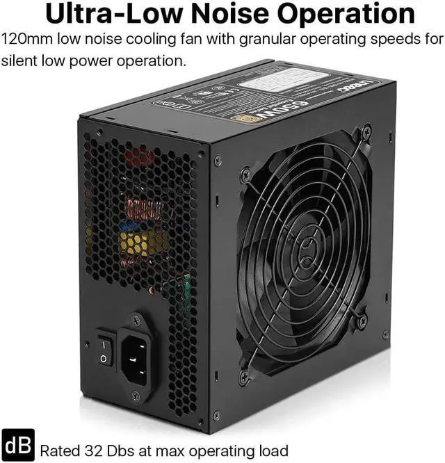 Alt view image 3 of 7 - Uneec 650W 80+ Plus Gold Certified Gaming Power Supply PSU Silent Fan 33dbm Maximum for ATX PC Server Workstation Computer, STI Crossfire Game, Dual CPU, Active PFC Auto Adapter