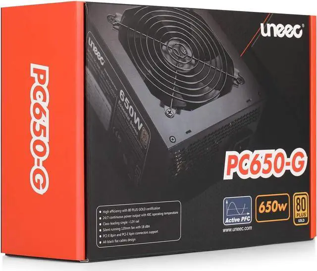 Alt view image 7 of 7 - Uneec 650W 80+ Plus Gold Certified Gaming Power Supply PSU Silent Fan 33dbm Maximum for ATX PC Server Workstation Computer, STI Crossfire Game, Dual CPU, Active PFC Auto Adapter