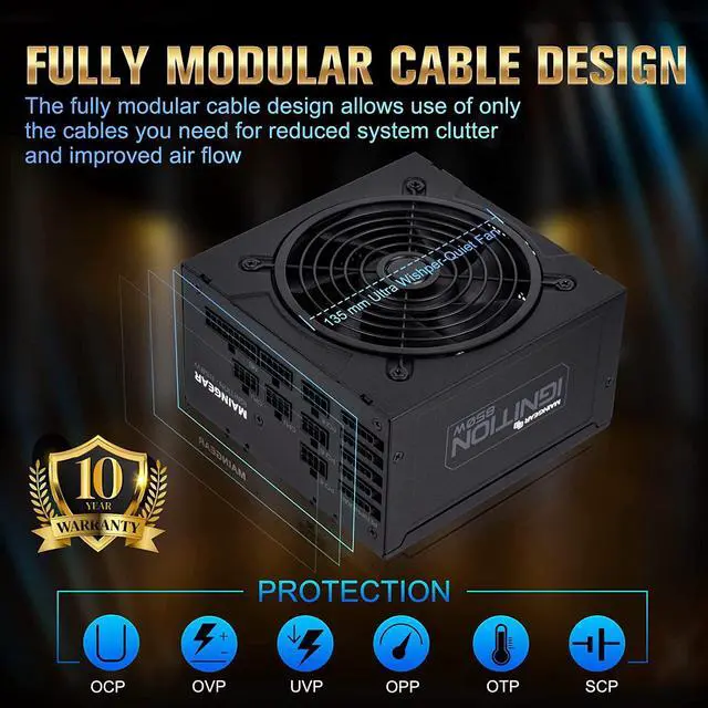 Alt view image 5 of 7 - MAINGEAR Ignition 850w 80 Plus Gold ATX Fully Modular Power Supply,Crossfire Gaming PC Switching Power Supply