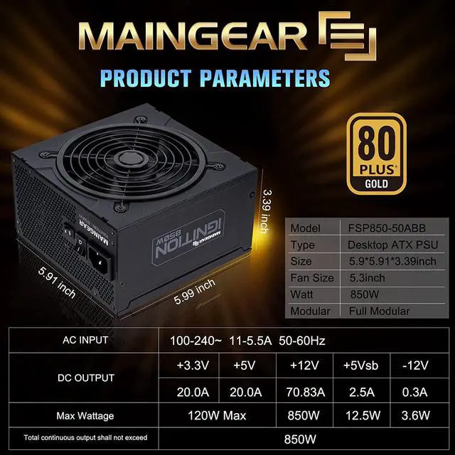 Alt view image 2 of 7 - MAINGEAR Ignition 850w 80 Plus Gold ATX Fully Modular Power Supply,Crossfire Gaming PC Switching Power Supply