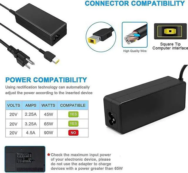 Alt view image 3 of 6 - 65W 20V 3.25A Tip AC Adapter Charger Fit for Lenovo ThinkPad Yoga 13 13-2191,X1 Carbon,Flex 14,G50 T460 T470 T440 T450,ADLX65NDT3A ADLX65NDC3 ADLX65SLC2A ADP-65FD B Laptop Power Supply Cord