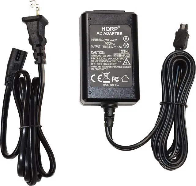 Alt view image 2 of 3 - HQRP Replacement AC Adapter/Charger Compatible with Sony HandyCam DCR-DVD7, DCR-DVD92 Camcorder with USA Cord & Euro Plug Adapter