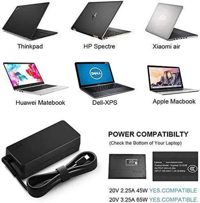 Alt view image 2 of 7 - 65W USB C Laptop Charger Fit for Lenovo Thinkpad T470 T470S T480 T480S T490 T490S T495 T495S 20HD 20HE 20JM 20HF 20HG 20JT Type-C Laptop Power Supply Adapter Cord