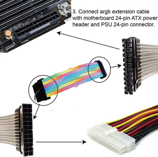 Alt view image 5 of 7 - Airgoo Addressable RGB PSU Cable, 24 Pin ATX RGB Cable Extension Kit with Customized Diffused Neon LED Strips, 120 LEDs Super Bright for 5V 3-pin Aura SYNC, Gigabyte RGB Fusion, MSI Mystic Light Sync