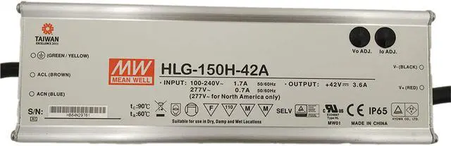 Main image of MW Mean Well HLG-150H-42A 42V 3.6A 150W Single Output LED Switching Power Supply