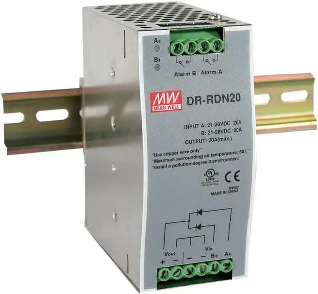 Main image of Redundant DIN Rail PS 30V 20A DR-RDN20 Meanwell AC-DC SMPS DR-RDN20 Series MEAN WELL Switching Power Supply