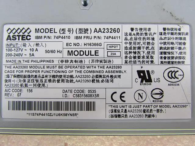 Alt view image 3 of 3 - IBM XSeries 346 625W Hot Plug Server Power Supply 74P4411 74P4410 Astec AA23260