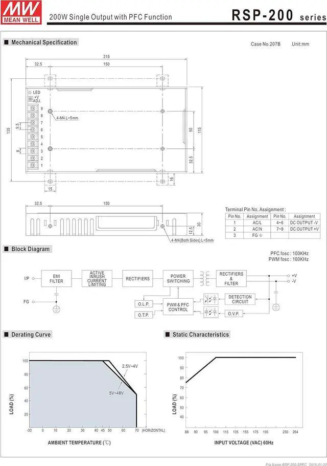 Alt view image 3 of 3 - MW Mean Well RSP-200-13.5 13.5V 14.9A Low Profile Switching Power Supplies