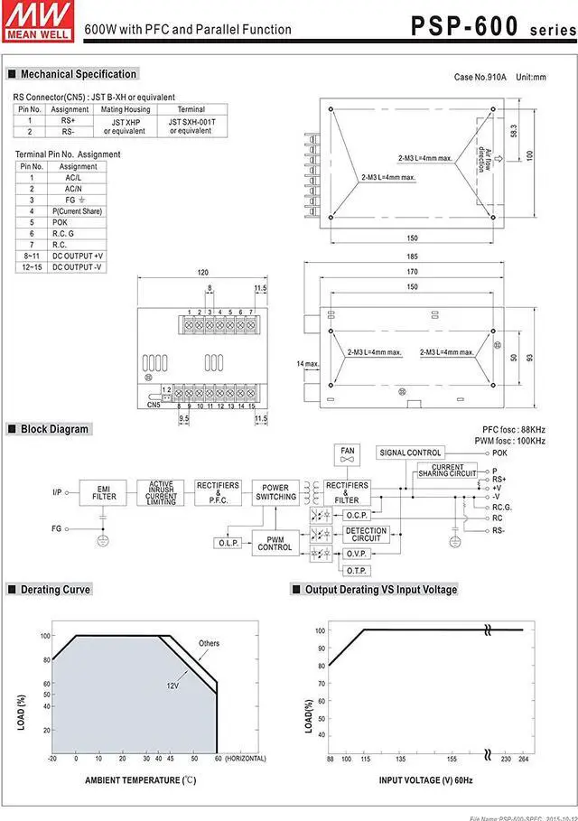 Alt view image 3 of 4 - MW Mean Well PSP-600-48 48V 12.5A 600W with PFC and Parallel Function Power Supply