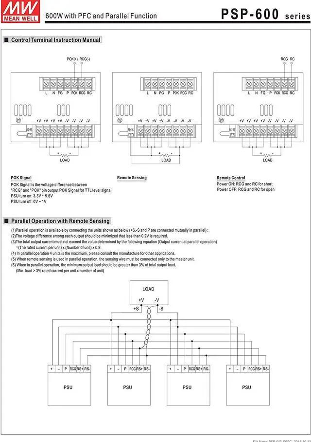 Alt view image 4 of 4 - MW Mean Well PSP-600-48 48V 12.5A 600W with PFC and Parallel Function Power Supply