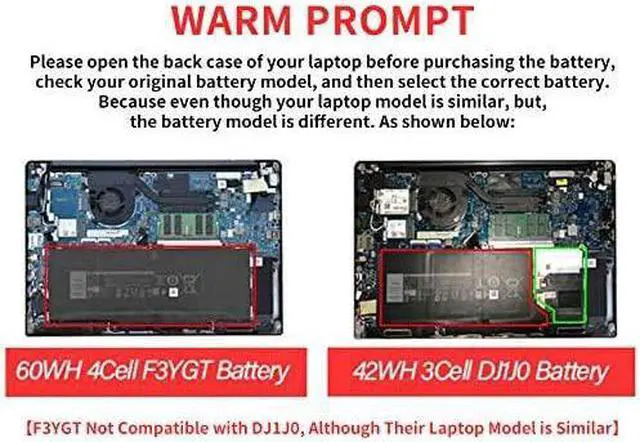 Alt view image 2 of 7 - F3YGT 7480 DM3WC Battery for Dell Latitude 7480 7390 7280 7290 7380 7490 E7280 E7480 E7490 12 7000 13 7000 14 7000 Series P73G P73G002 P29S002 ODM3WC DM6WC 2X39G KG7VF 451-BBYE 453-BBCF f3ygt 60WH