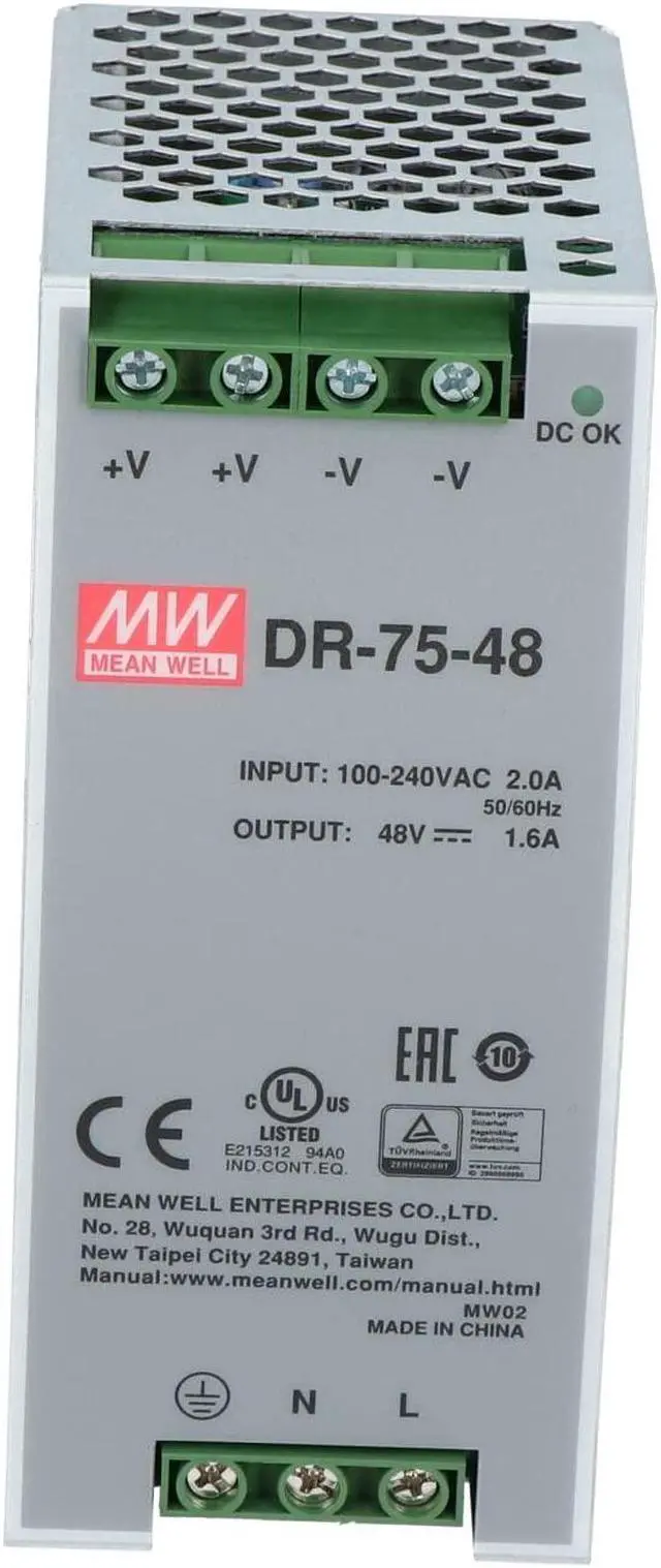 Alt view image 7 of 7 - Mean Well DR-75-48 Power Supply, Switching, DIN, 75 W, 48 VDC, 1.6A, 85-264 VAC