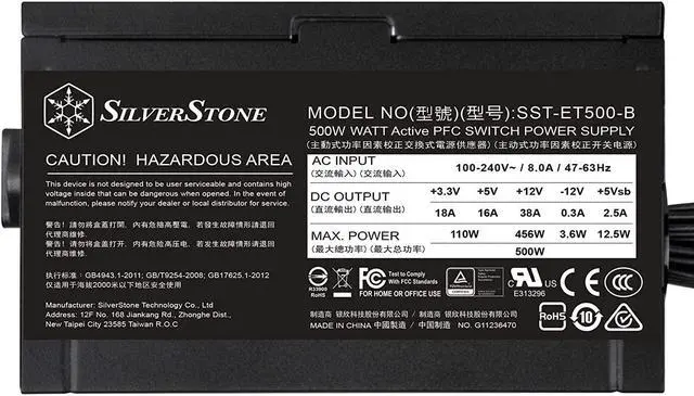 Alt view image 5 of 7 - SilverStone Technology ET500-B Silverstone 80 Plus Bronze 500W ATX Switching Power Supply