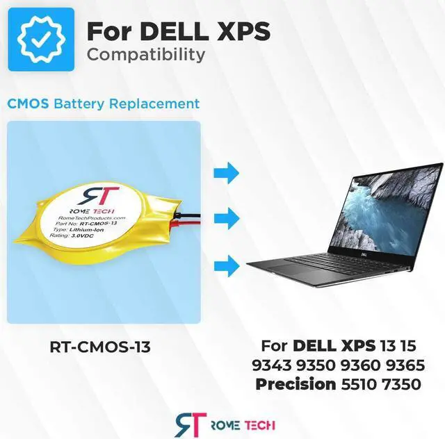 Alt view image 2 of 6 - Rome Tech ML1220 CMOS Battery for DELL XPS 15 13 9343 9350 9360 9365 - BIOS RTC ML1220 XPS 13 CMOS Battery Rechargeable Battery with 2 Wire Cable