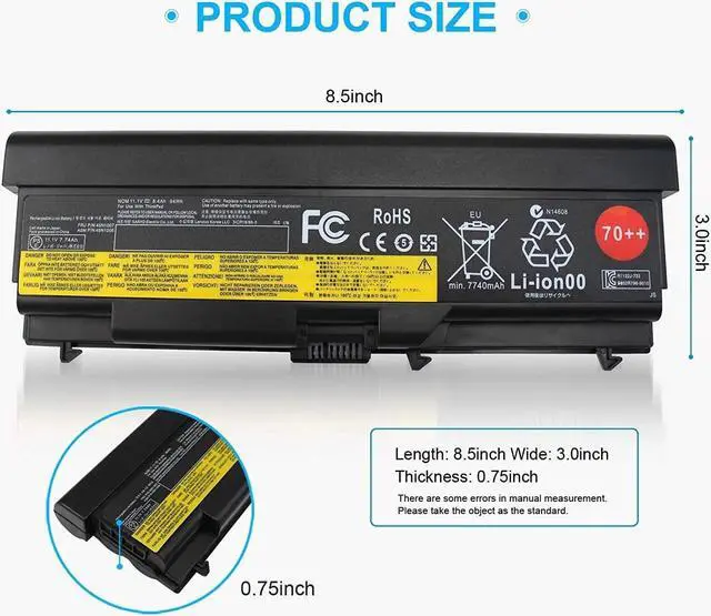 Alt view image 2 of 7 - 0A36303 0A36302 Laptop Battery Compatible with Lenovo ThinkPad T430 T530 W530 T420 T410 T520 T510 W510 W520 L412, 42T4751 42T4793 42T4755 42T4763 42T4848 45N1000 42T4791 51J0499 42T4235 (97Wh 9-Cell)