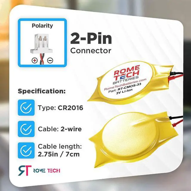 Alt view image 3 of 6 - Rome Tech CR2016 CMOS Battery for ASUS Vivobook Q200E S200E X201EP X202E - Laptop Backup BIOS RTC 3V CR 2016 Battery with 2 Wire Medium Cable Regular Connector