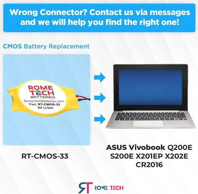 Alt view image 2 of 6 - Rome Tech CR2016 CMOS Battery for ASUS Vivobook Q200E S200E X201EP X202E - Laptop Backup BIOS RTC 3V CR 2016 Battery with 2 Wire Medium Cable Regular Connector