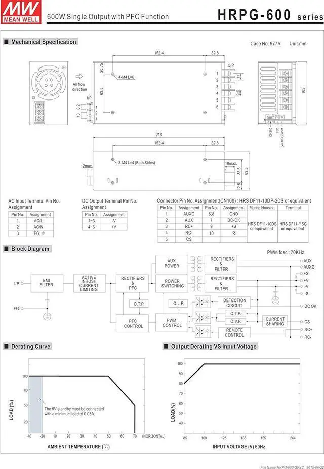 Alt view image 2 of 3 - Mean Well Original HRPG-600-36 Single Output with PFC Function Power Supply 36V 17.5A 630W