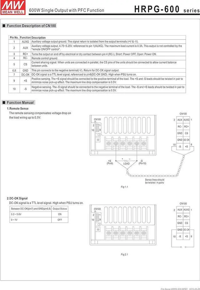 Alt view image 3 of 3 - Mean Well Original HRPG-600-36 Single Output with PFC Function Power Supply 36V 17.5A 630W