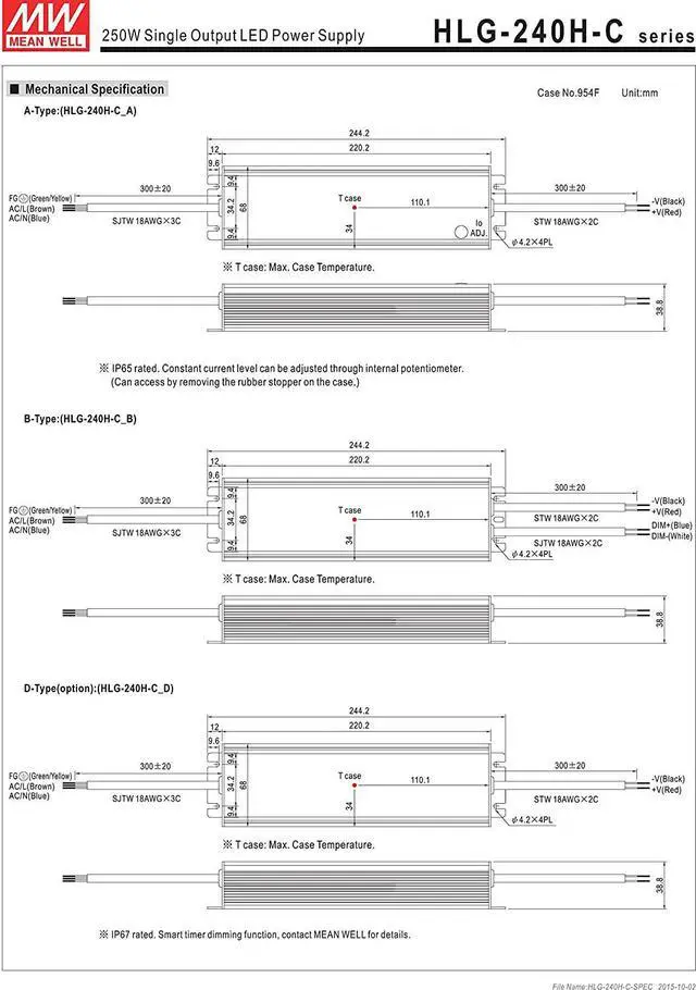 Alt view image 7 of 7 - MW Mean Well HLG-240H-C1400A 179V 1400mA 250W Single Output LED Switching Power Supply