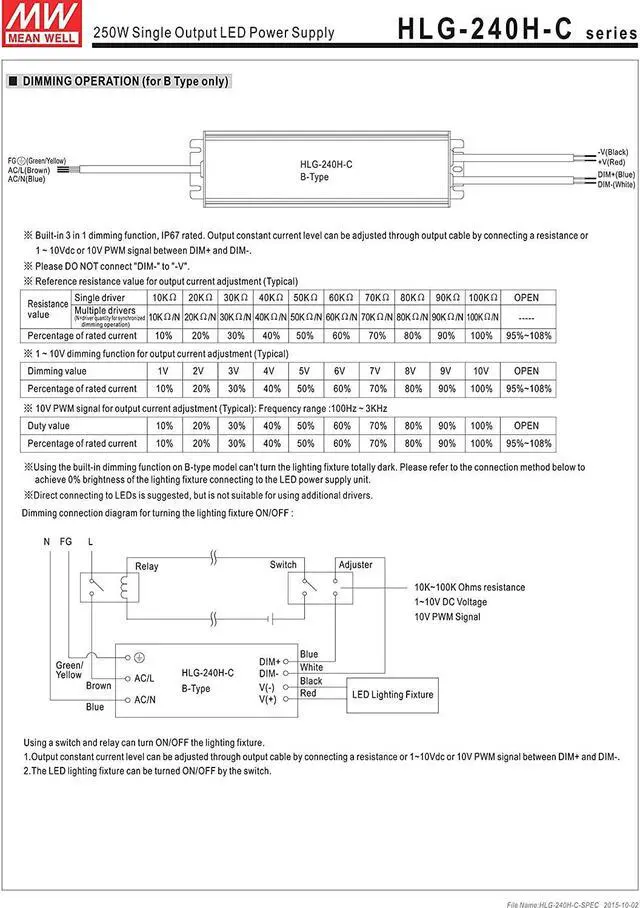 Alt view image 6 of 7 - MW Mean Well HLG-240H-C1400A 179V 1400mA 250W Single Output LED Switching Power Supply