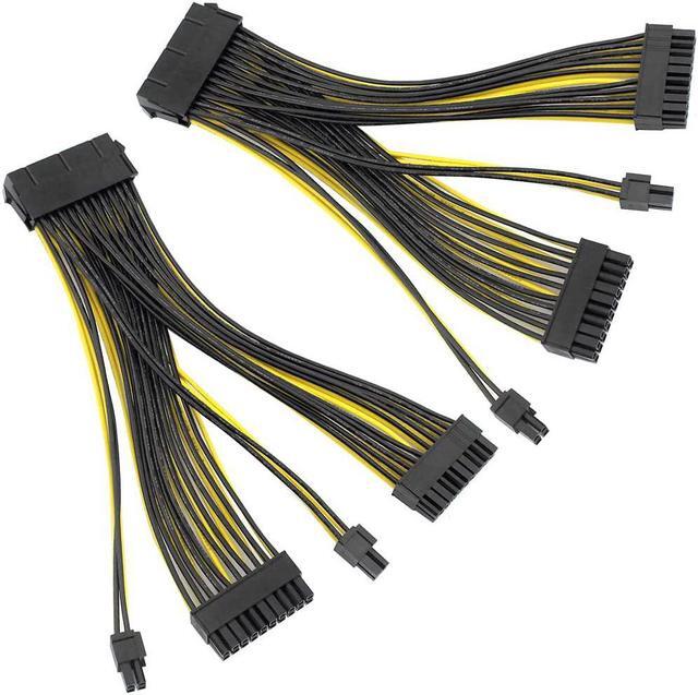 Main image of 24P 20+4 Pin Dual PSU Power Supply Cable,18AWG ATX Motherboard Mainboard Adapter Connector Cable Mining Extension Cable - 20cm (2 Pcs)