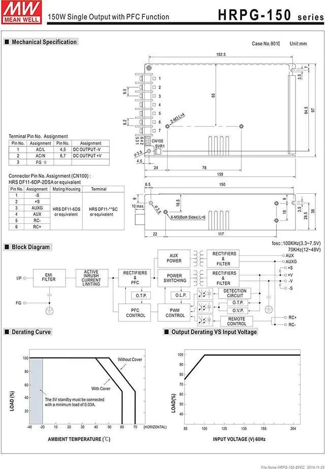 Alt view image 3 of 4 - [PowerNex] Mean Well HRPG-150-24 24V 6.5A 156W Single Output with PFC Function Power Supply