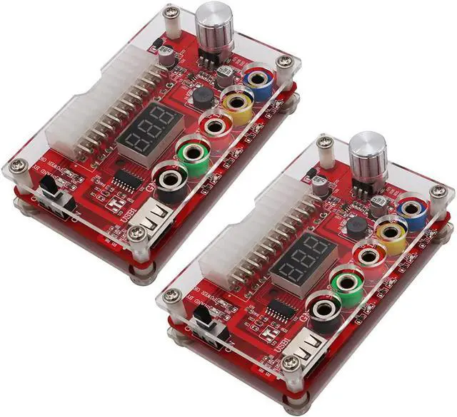 Main image of JMT 24 Pins ATX Power Supply Breakout Board and Acrylic Case Kit Module Adapter PC Power Connector Support 3.3V/5V/12V 1.8V-10.8V(ADJ) (2pcs)