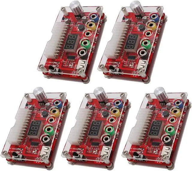 Main image of JMT 24 Pins ATX Power Supply Breakout Board and Acrylic Case Kit Module Adapter PC Power Connector Support 3.3V/5V/12V 1.8V-10.8V(ADJ) (5pcs)