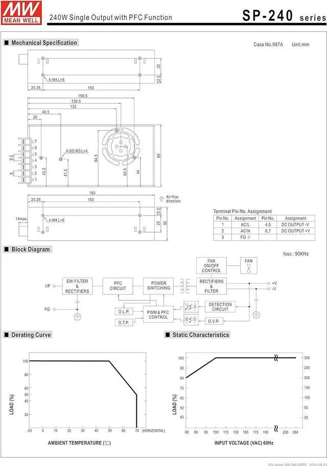 Alt view image 3 of 3 - Mean Well Original SP-240-7.5 Single Output with PFC Function Power Supply 7.5V 32A 240W