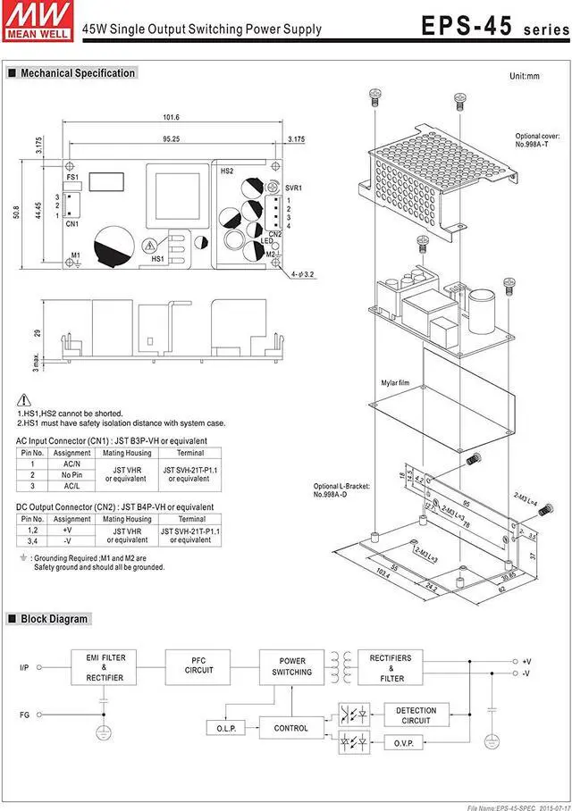 Alt view image 3 of 4 - MW Mean Well EPS-45-12 12V 3.75A 45W Single Green Open Frame Output Switching Power Supply