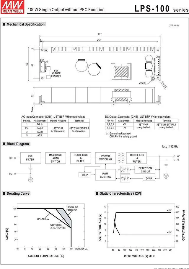 Alt view image 3 of 3 - MW Mean Well LPS-100-12 12V 8.4A 100W Single Output Switching Power Supply