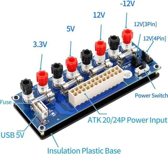 Alt view image 2 of 7 - JMT 2pcs 20/24Pins ATX Benchtop Power Adapter Board with USB 5V Port Computer ATX Power Supply Breakout Adapter Module (Blue)