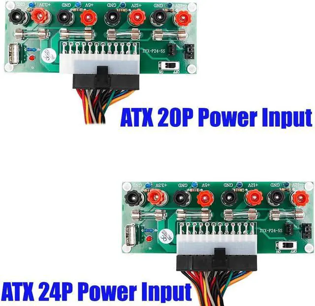 Alt view image 3 of 7 - JMT 2pcs 20/24Pins ATX Benchtop Power Adapter Board with USB 5V Port Computer ATX Power Supply Breakout Adapter Module (Green)
