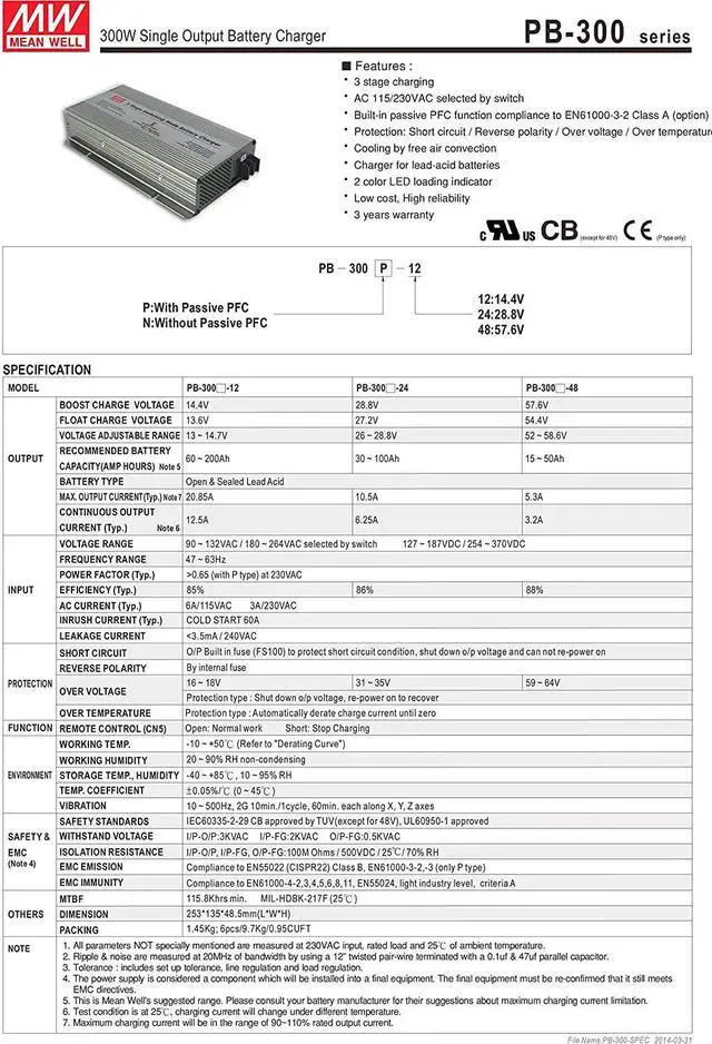 Alt view image 2 of 3 - MW Mean Well PB-300P-24 28.8V 10.5A Single Output Battery Charger
