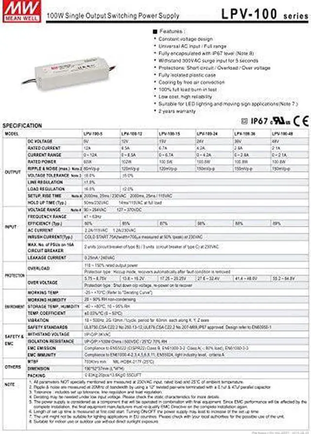 Alt view image 2 of 2 - LED Driver 60W 5V 12A LPV-100-5 Meanwell AC-DC SMPS LPV-100 Series MEAN WELL C.V Power Supply