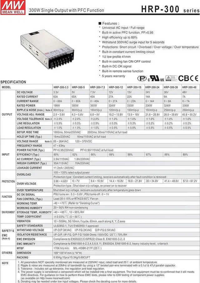 Alt view image 2 of 3 - Mean Well HRP-300-15 Single Output, 300 Watts, 15v, Switching Power Supply with PFC Function