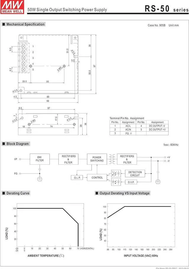 Alt view image 3 of 3 - MW Mean Well RS-50-3.3 3.3V 10A 33W Single Output Switching Power Supply