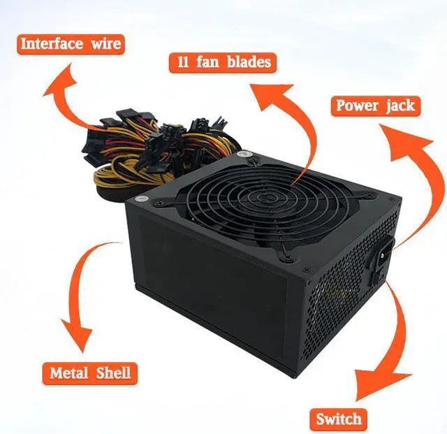 Alt view image 4 of 6 - Mining Power Supply 2000W, Active PFC Power Supply Mining PC Power 110-240V Modular Power Supply Mining Rig PSUs Supports 8 GPU Ethereum Miner