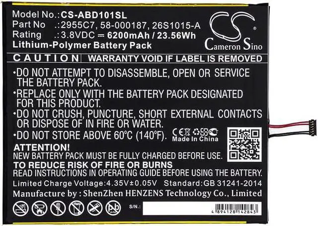 Alt view image 2 of 4 - 58-000187 6300mAh Battery Replacement for Fire HD 10.1 7th Gen SL056ZE 2017 Series Laptop 26S1015 2955C7 26S1015-A 3.8V
