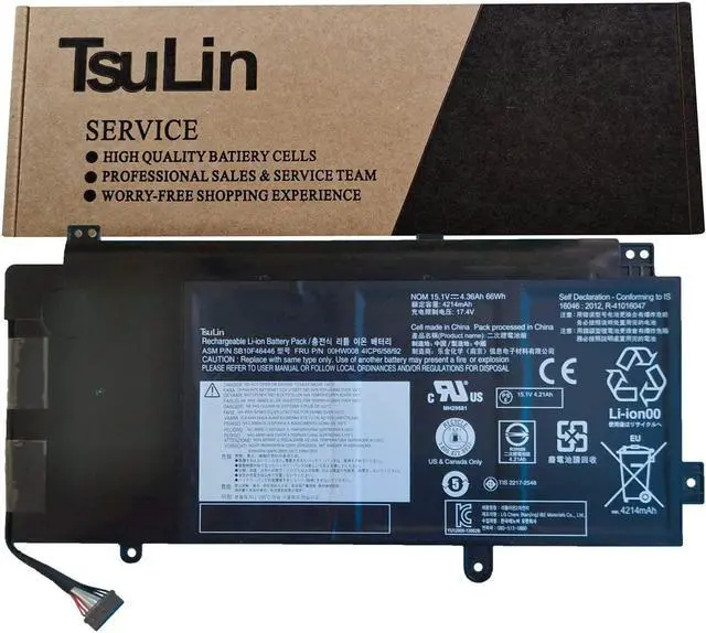 Main image of TsuLin SB10F46446 00HW008 Laptop Battery Replacement for ThinkPad Yoga 15 Ultrabook Series Notebook 00HW008 SB10F46446 00HW009 SB10F46447 00HW014 SB10F46452 00HW015 15.1V 66Wh 4360mAh