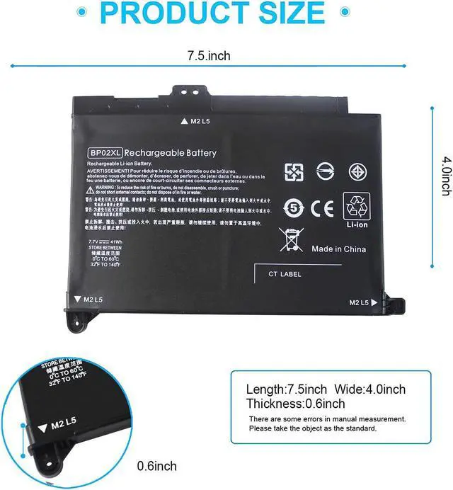 Alt view image 2 of 7 - BP02XL 849909-850 41WH Battery for HP Pavilion Notebook PC 15Z 15AU AW 15Z-AW000 15-AU000 15-AW000 15T-AW000 15-AU010WM 15-AU018WM 15-AU123CL 849569-421 849909-855 849569-542 HSTNN-UB7B TPN-Q172