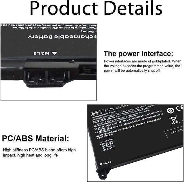 Alt view image 3 of 7 - BP02XL 849909-850 41WH Battery for HP Pavilion Notebook PC 15Z 15AU AW 15Z-AW000 15-AU000 15-AW000 15T-AW000 15-AU010WM 15-AU018WM 15-AU123CL 849569-421 849909-855 849569-542 HSTNN-UB7B TPN-Q172