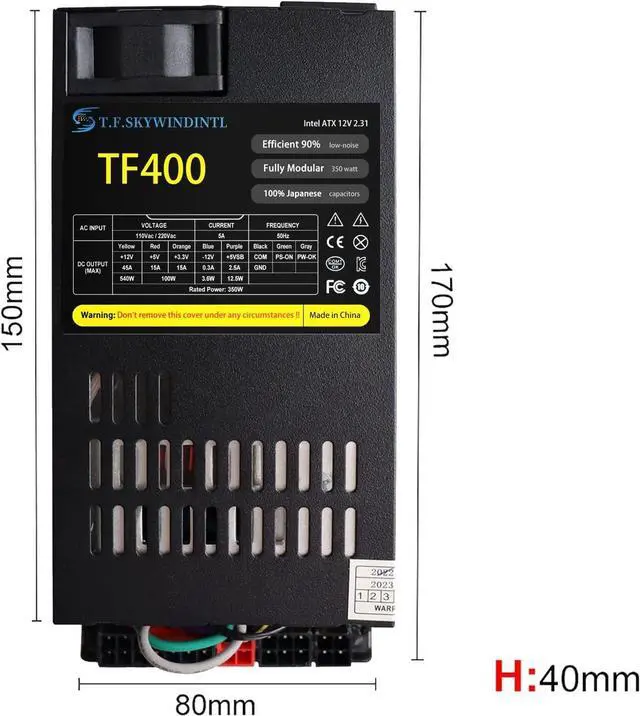 Alt view image 6 of 7 - T.F.SKYWINDINTL Flex ATX Power Supply 350W 1U Fully Modular PSU 90-264V AC with 1x20/24Pin Mainboard Power,2xSATA Ports, 2xIDE Fan Power for Rack Mount Case Desktop Server POS AIO System