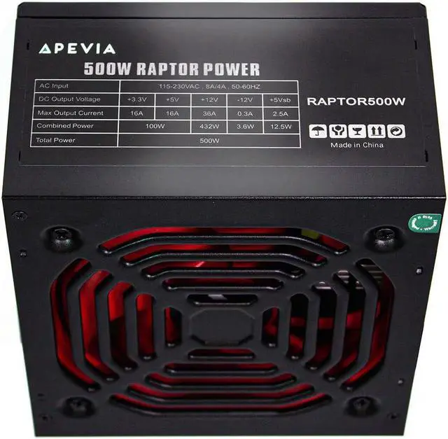 Alt view image 4 of 7 - Apevia RT500W Raptor 500W ATX Power Supply